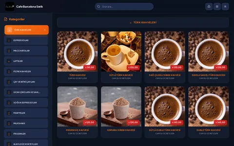Cafe Barcelona Serik — QR dijital menü ekran görüntüsü