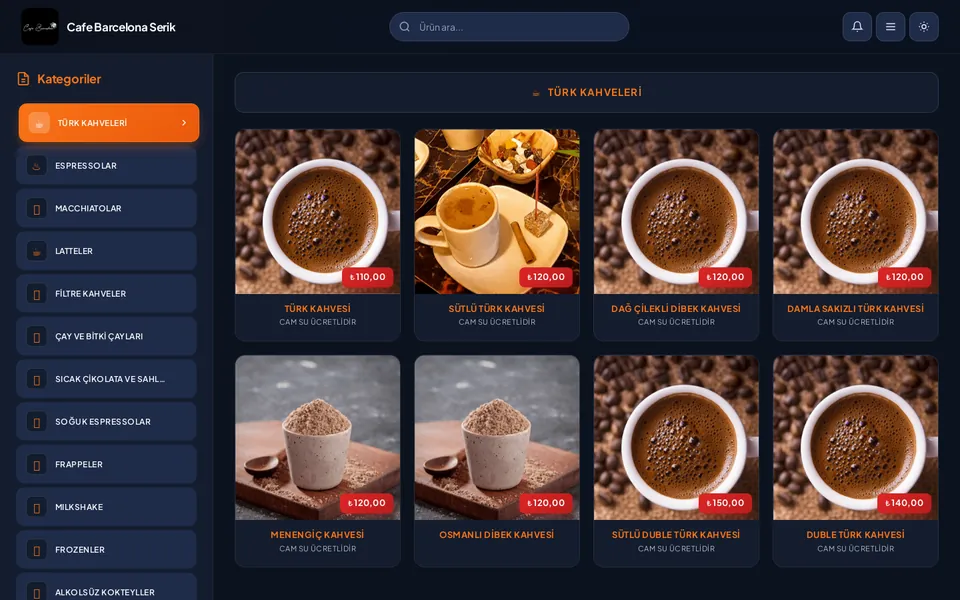 Cafe Barcelona Serik — QR dijital menü